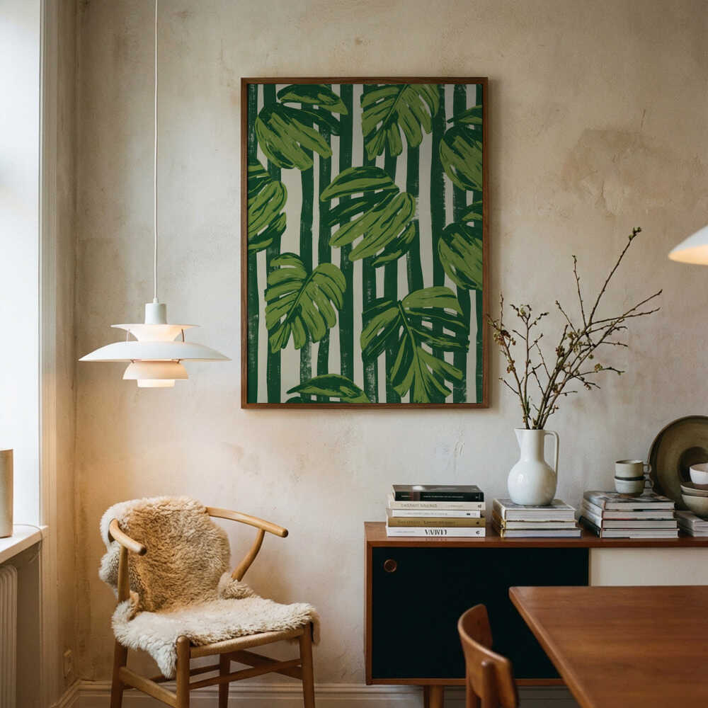 Monstera Leaf Stripes Poster