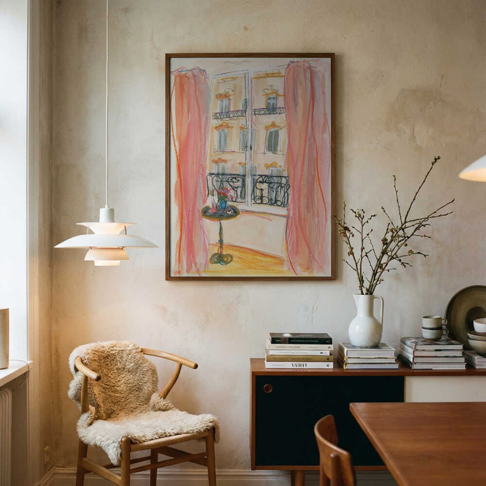 Paris Window View Illustration Poster