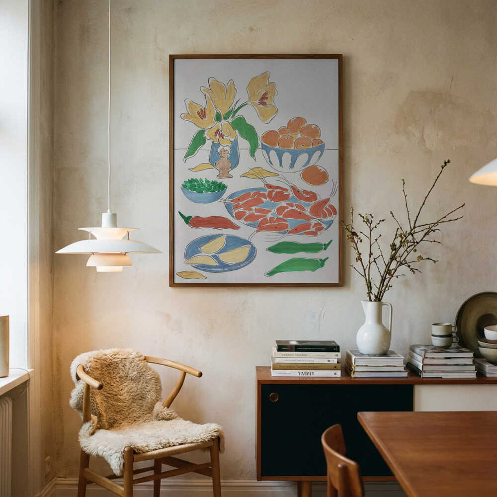 Plakat: Friske Blomster og Festmåltid