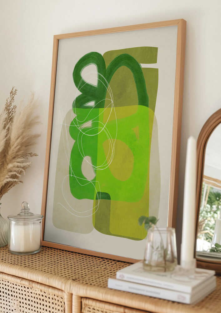 Malet streger grøn beige 4 kopi plakat