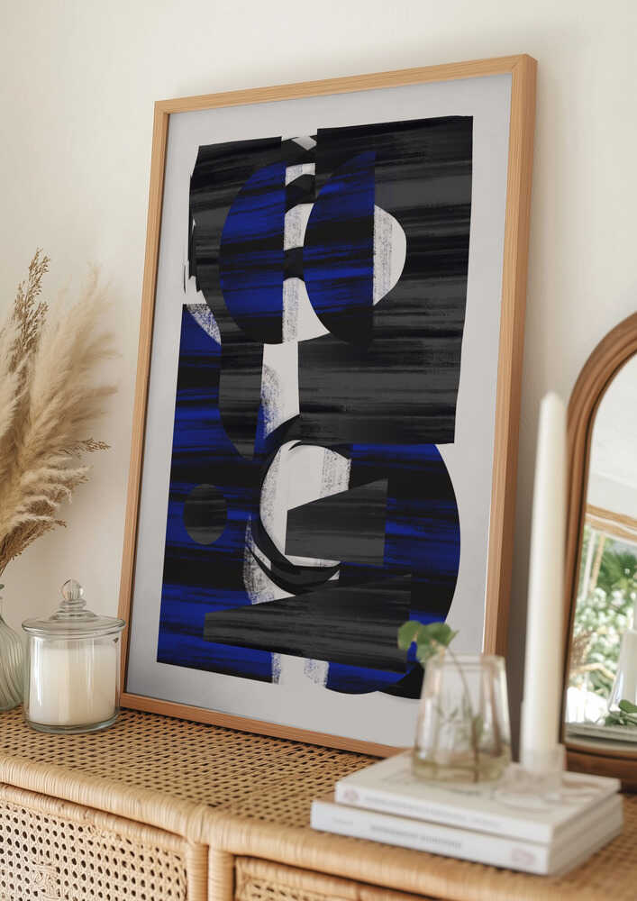 Plakat med fede blå abstrakte former