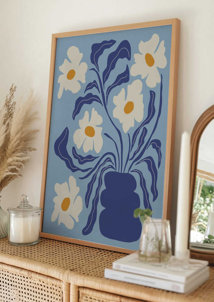 Blå Blomstervase Plakat