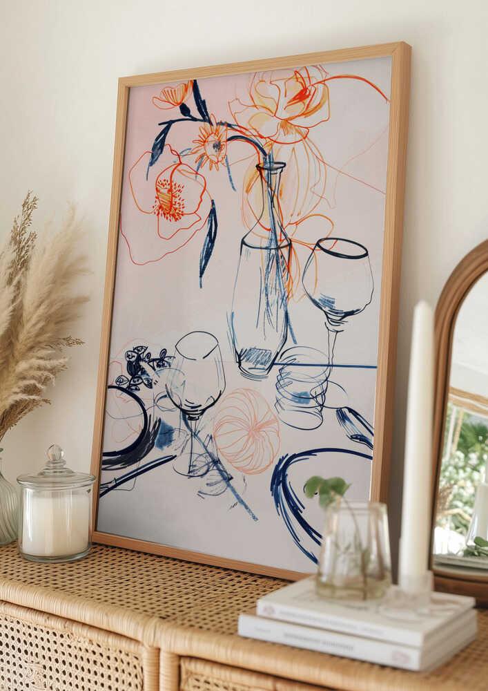 Plakat med blomsterstilleben