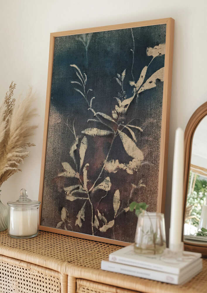 Vintage Blå Botanik Plakat
