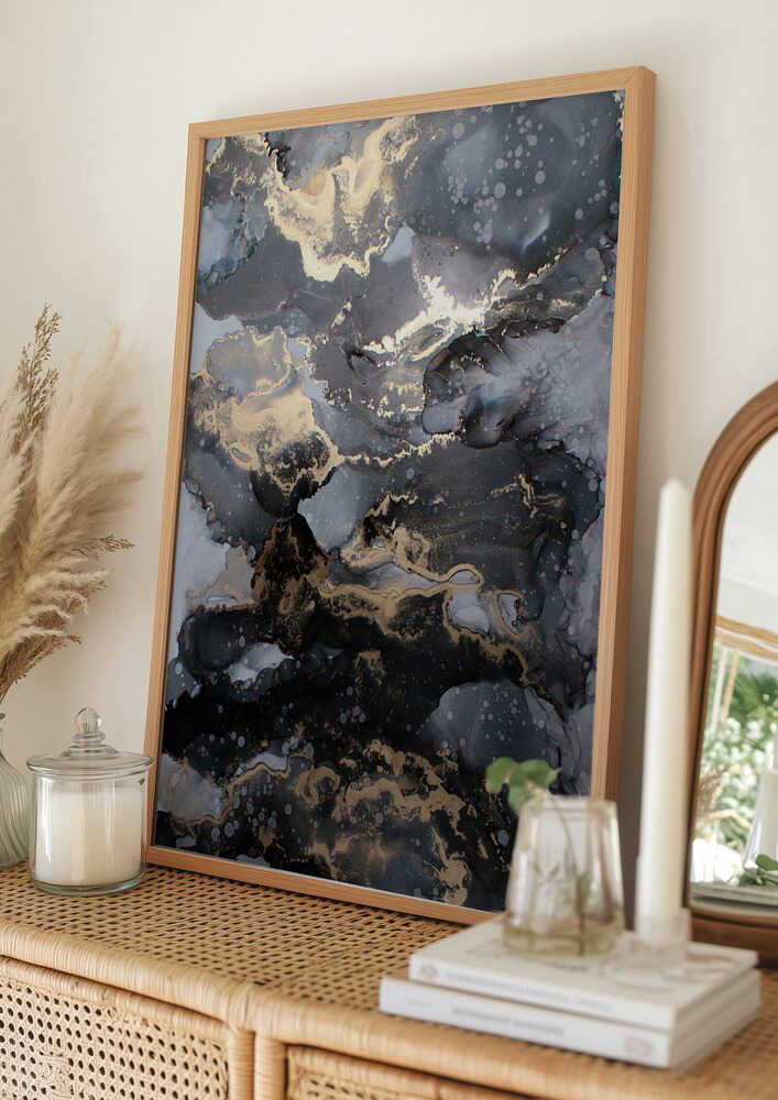 Golden Abstract Ink Flow Poster