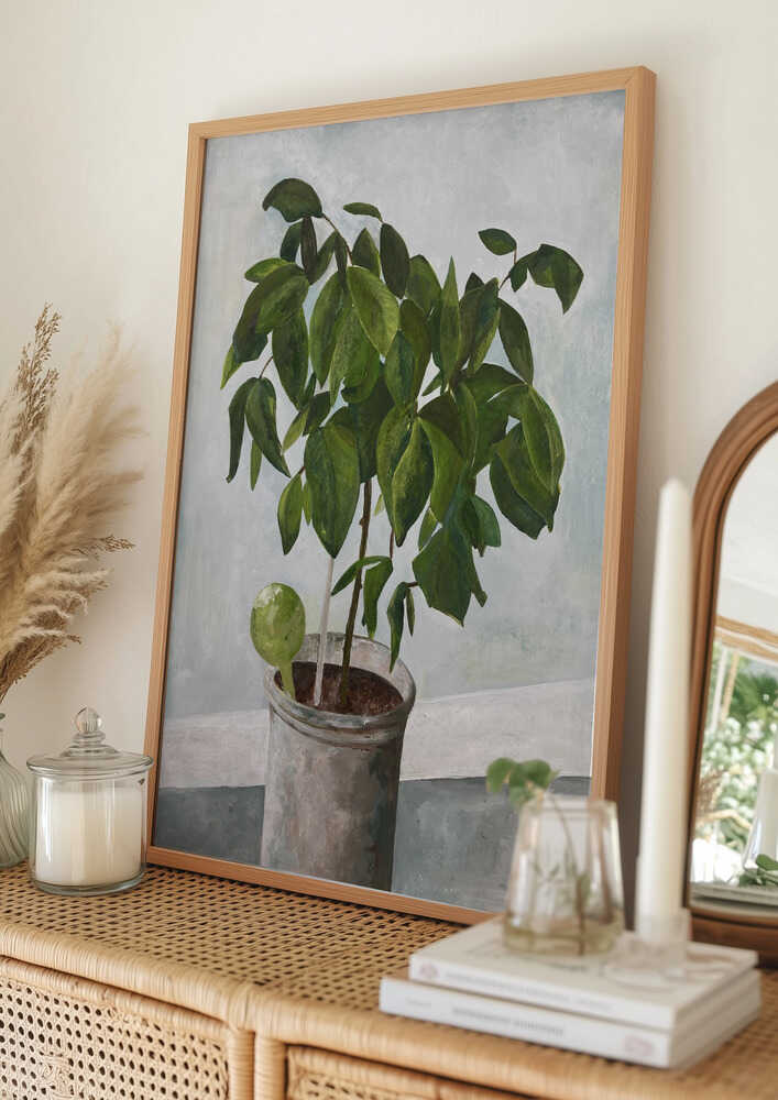 Stilleben: Plakat med potteplante