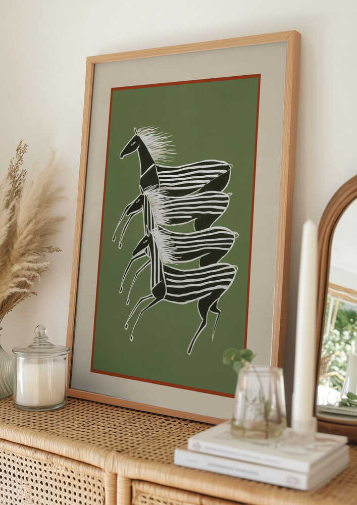 Running Zebras Green Poster
