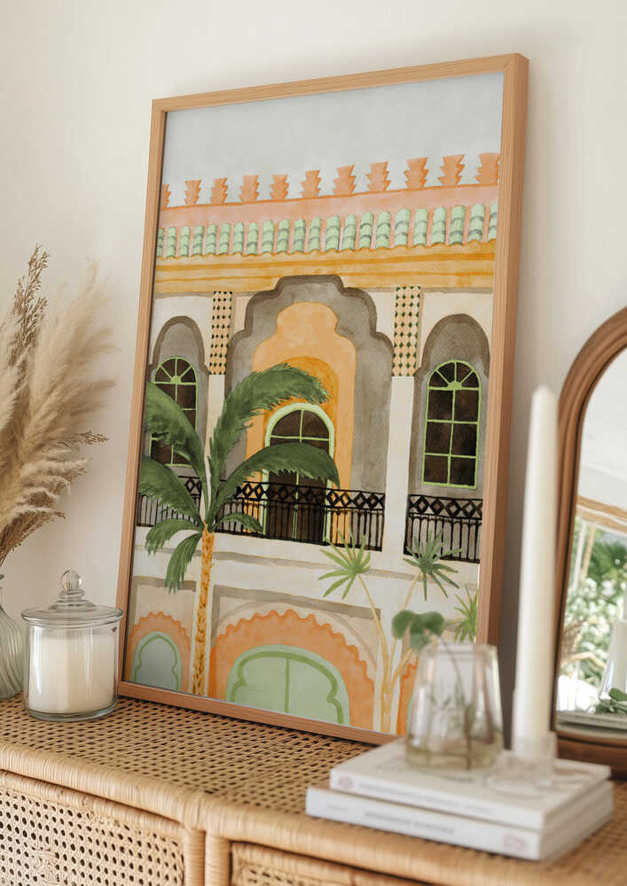 Moroccan Building with Palms Poster