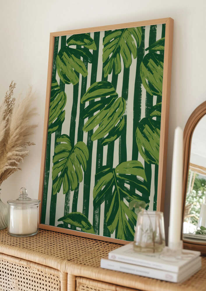 Monstera Leaf Stripes Poster
