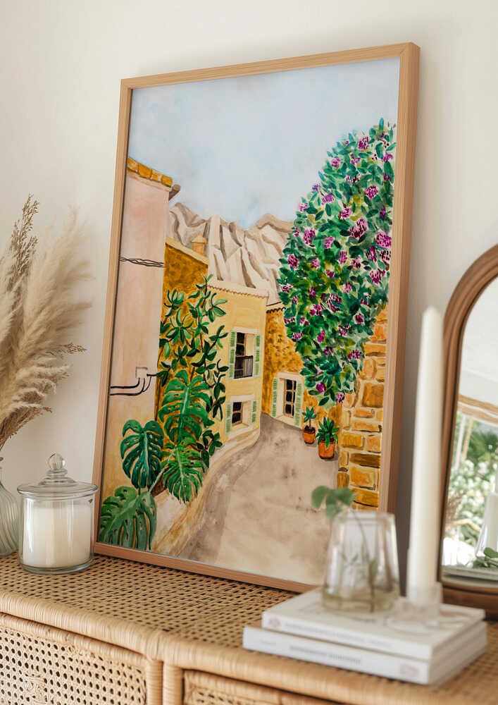 Sunny European Village Street Poster