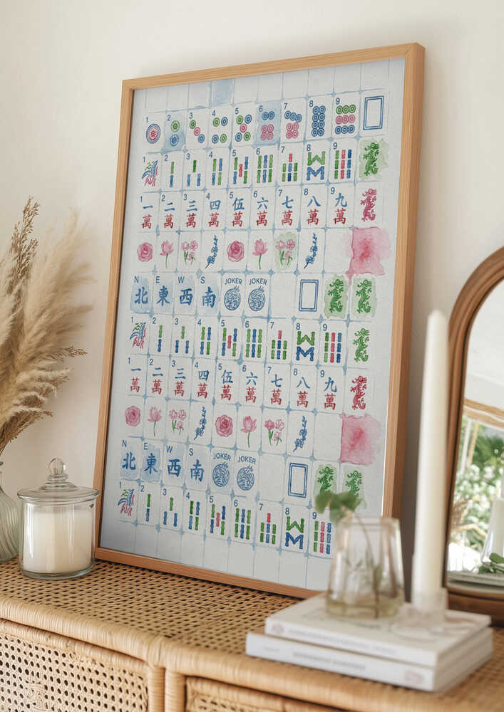 Akvarel Mahjong Brikker Plakat