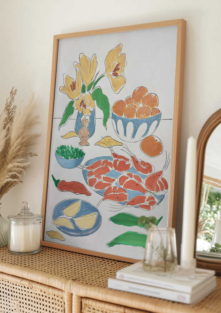 Plakat: Friske Blomster og Festmåltid