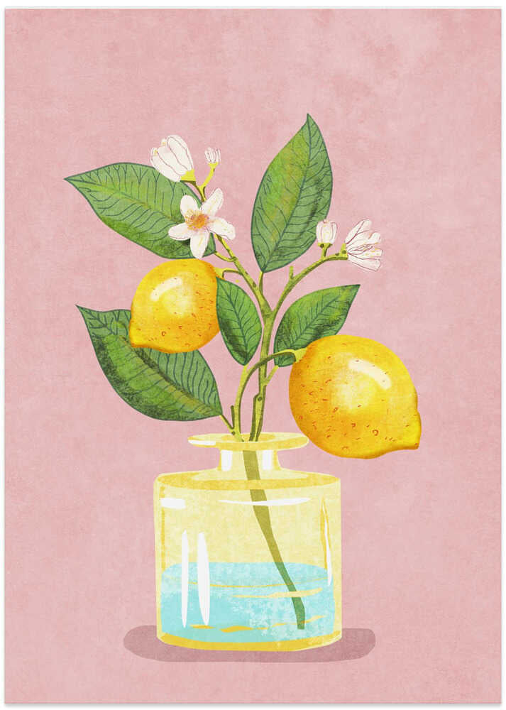 Plakat med citronbuket i vase