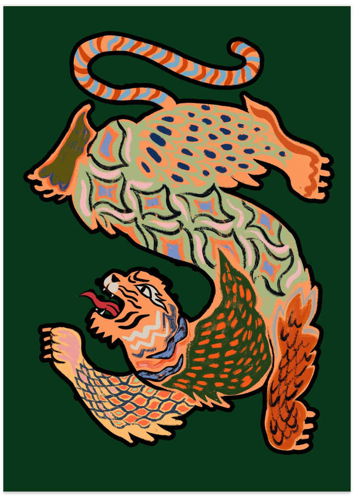 Asiantiger grøn plakat