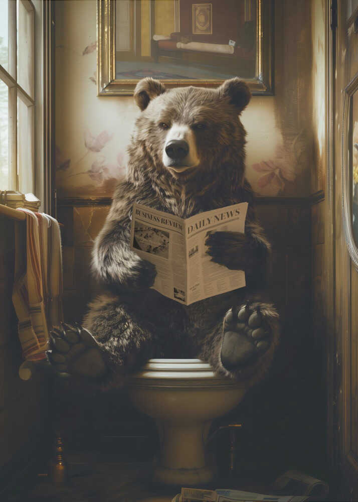 Bear Reading Newspaper Poster