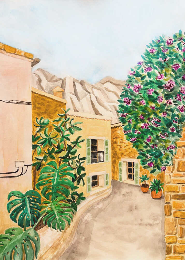 Sunny European Village Street Poster