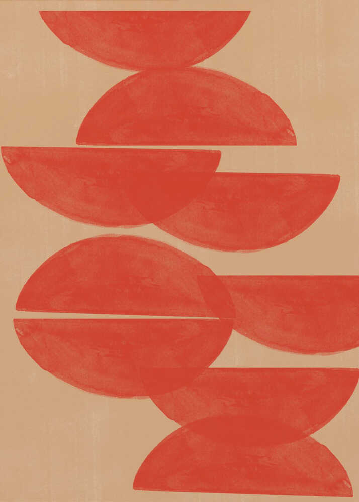 Red semicircles abstract poster with an abstract geometric composition of overlapping red half-circles on a beige background