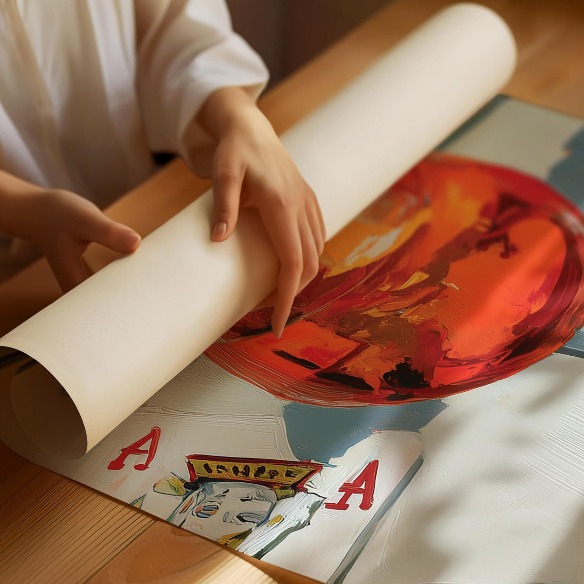 Glass of red cocktail with playing cards Poster