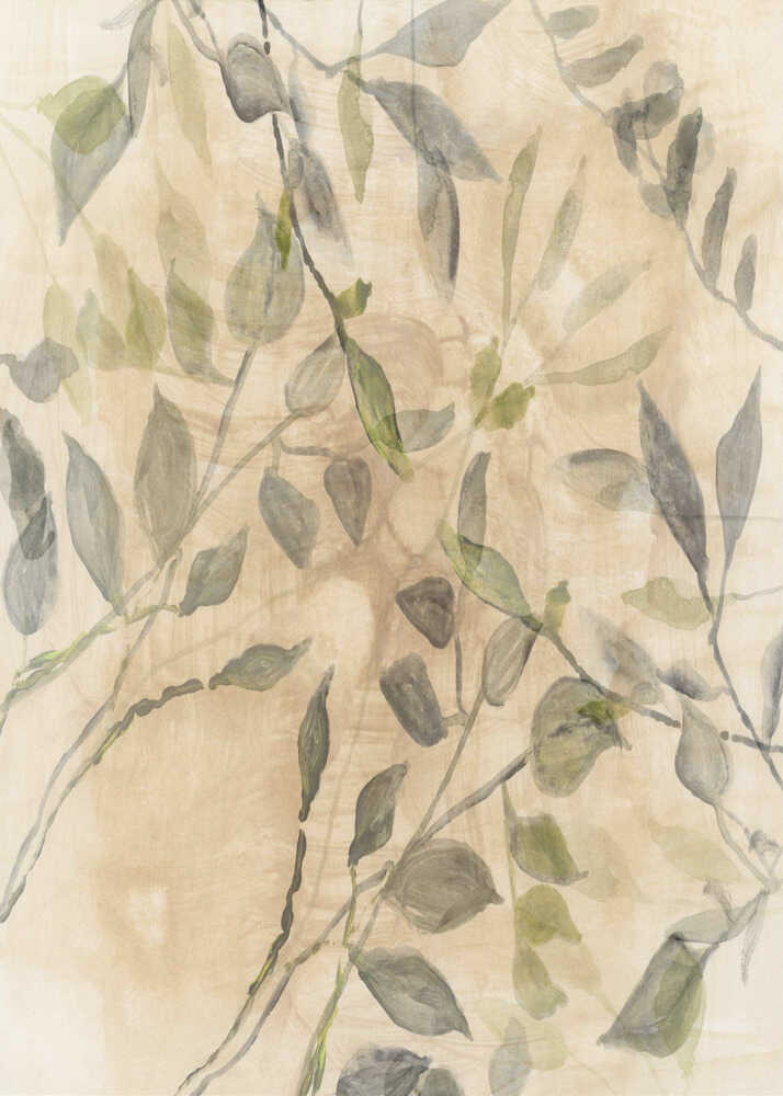 Watercolor trailing leaves poster with a delicate watercolor botanical illustration of trailing leaves and vines in muted greens