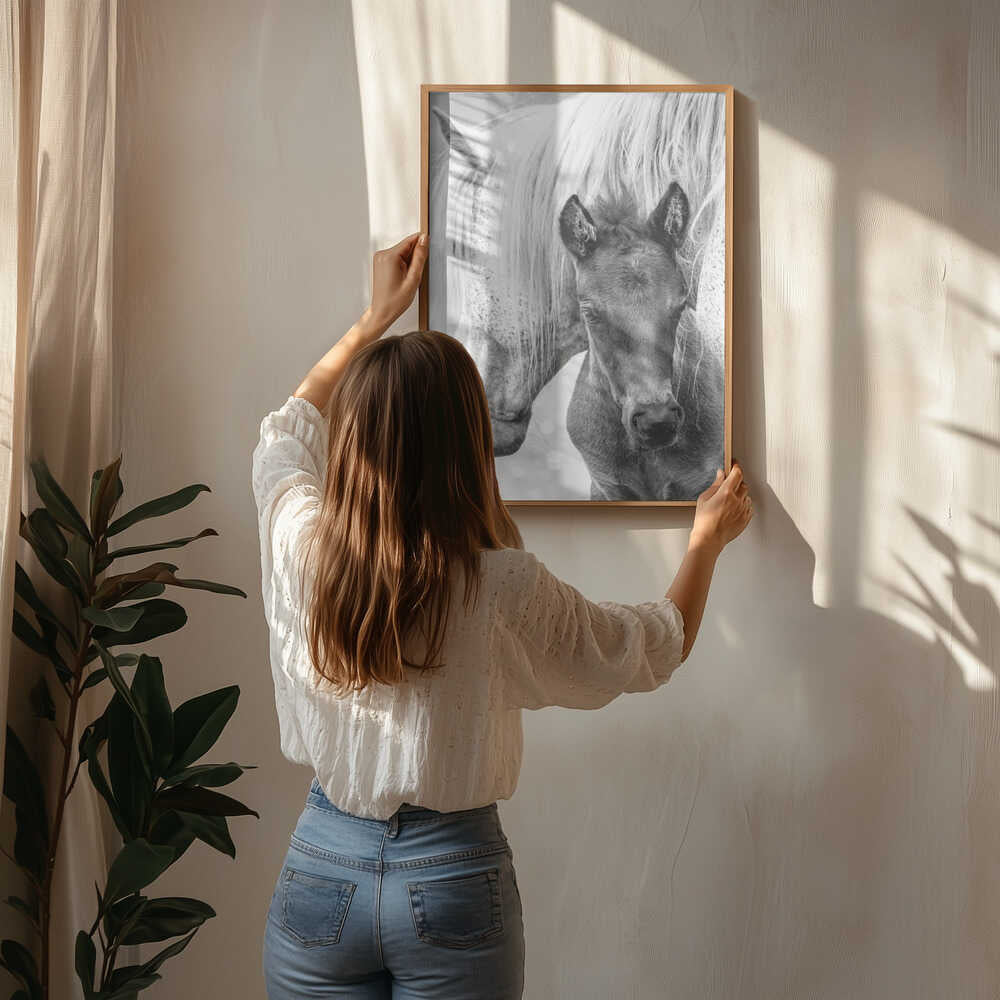 Plakat med hoppe og føl