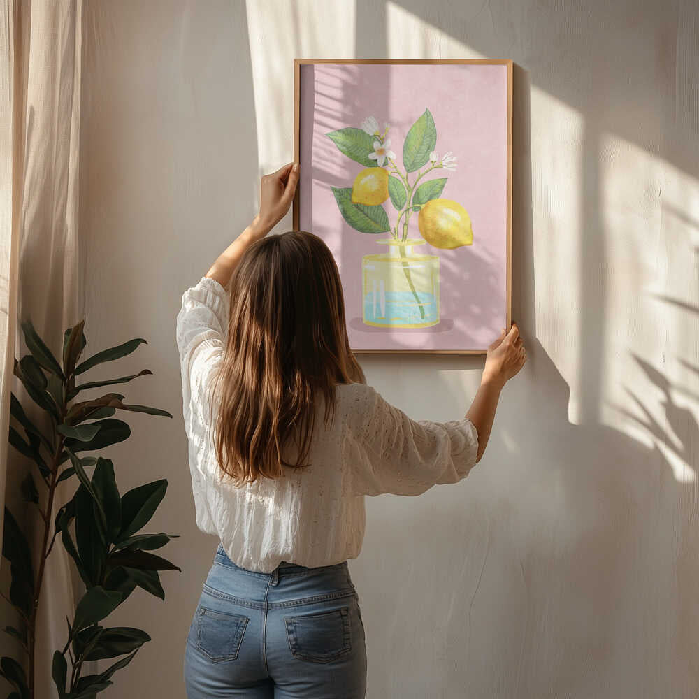 Plakat med citronbuket i vase