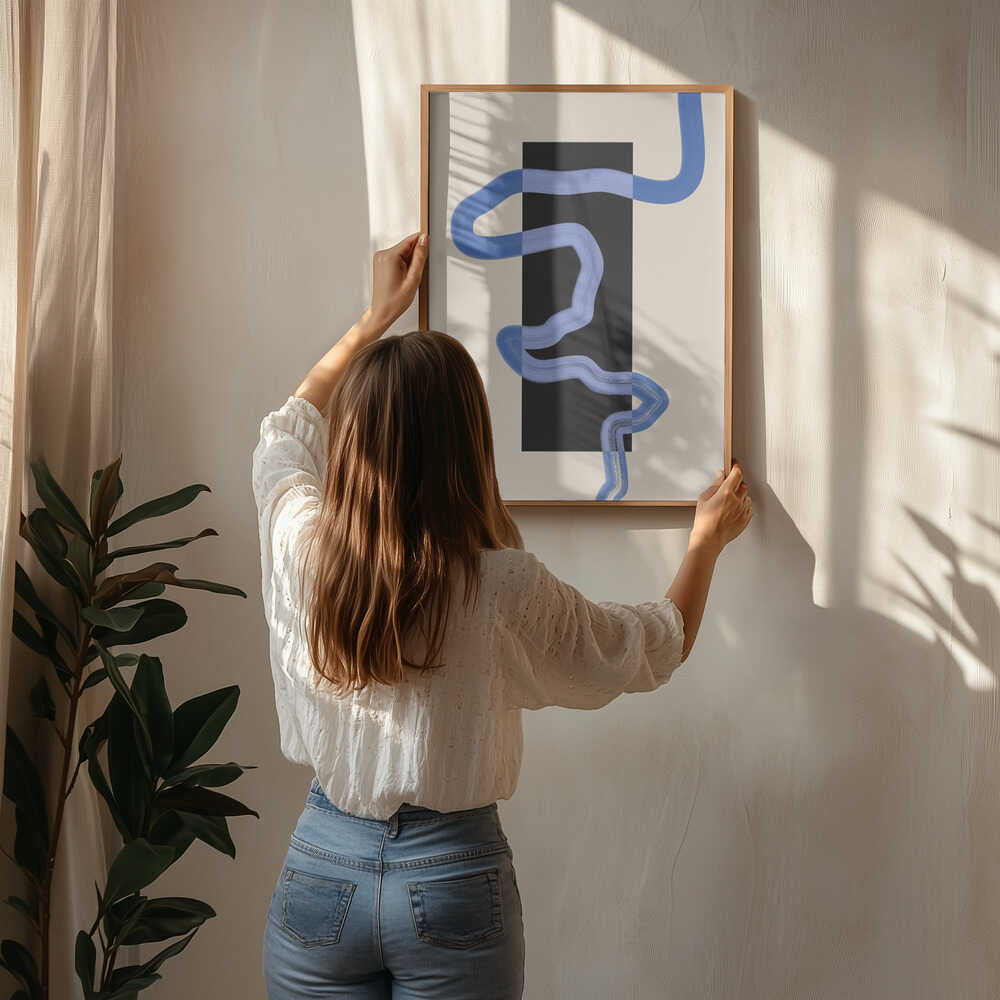 Flowing Blue Lines Rectangle Poster