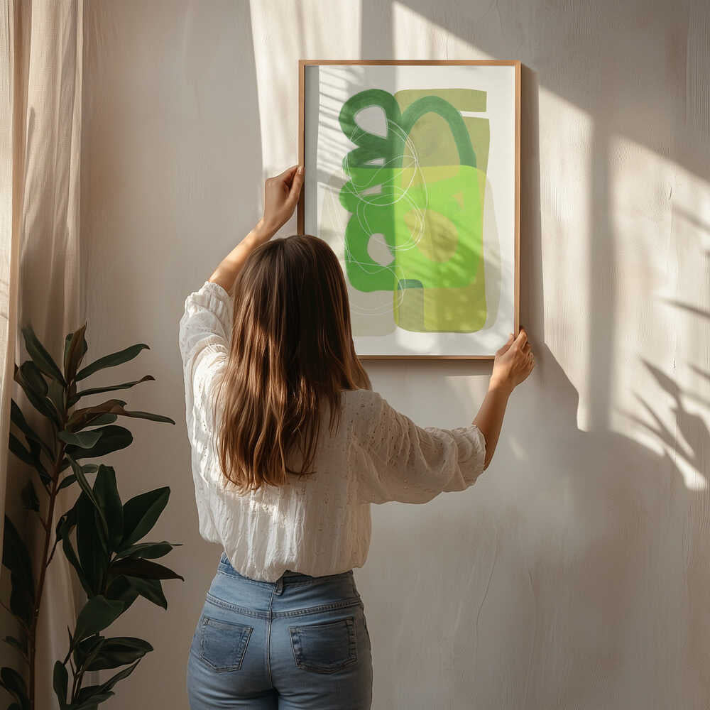 Malet streger grøn beige 4 kopi plakat