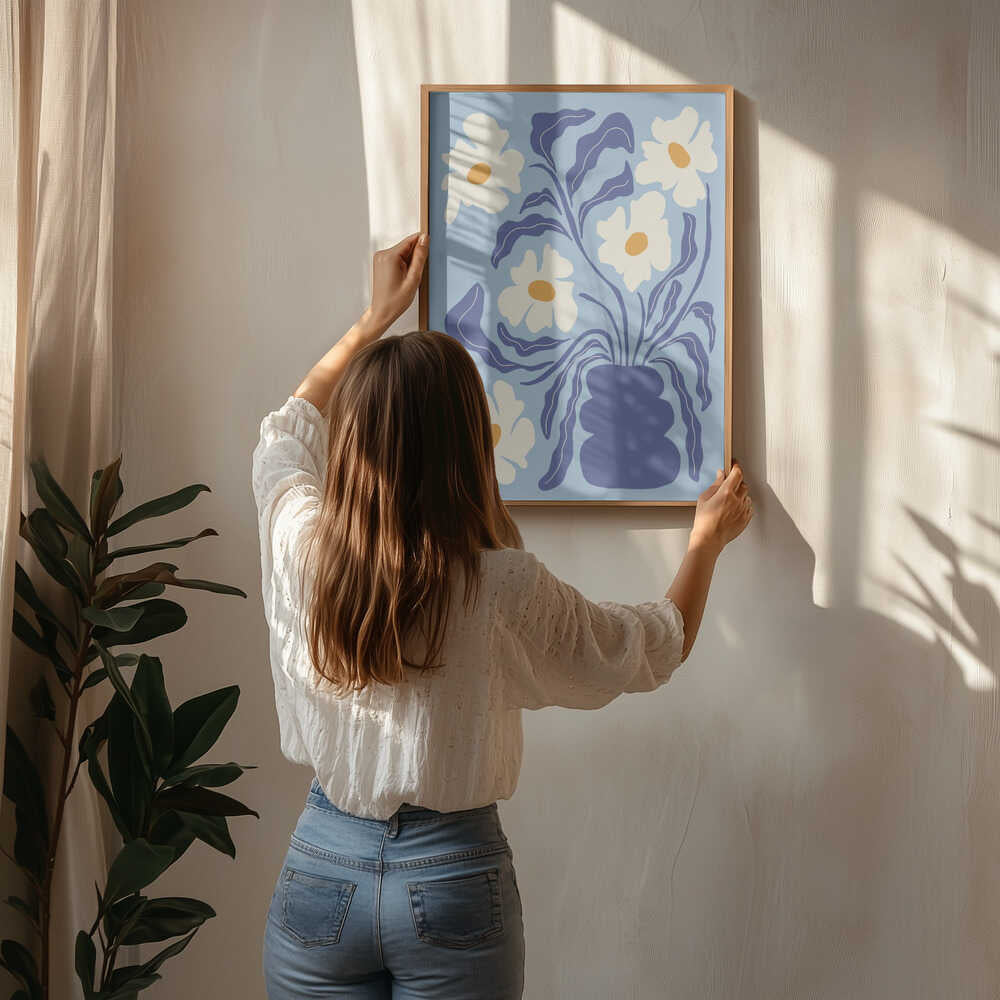 Blå Blomstervase Plakat
