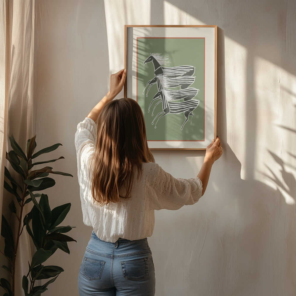 Running Zebras Green Poster