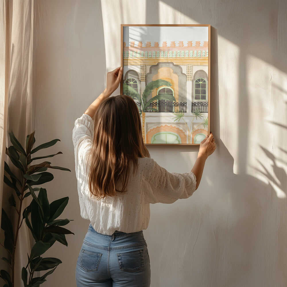Moroccan Building with Palms Poster