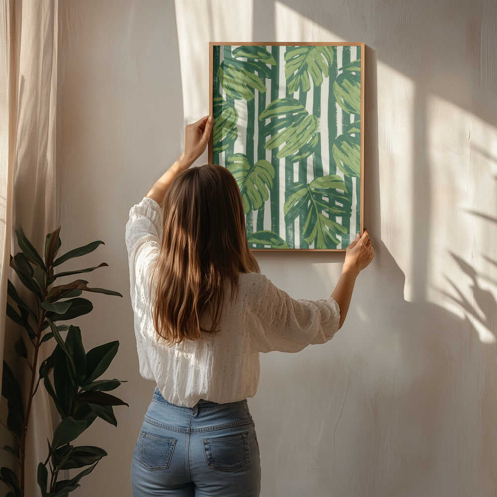 Monstera Leaf Stripes Poster