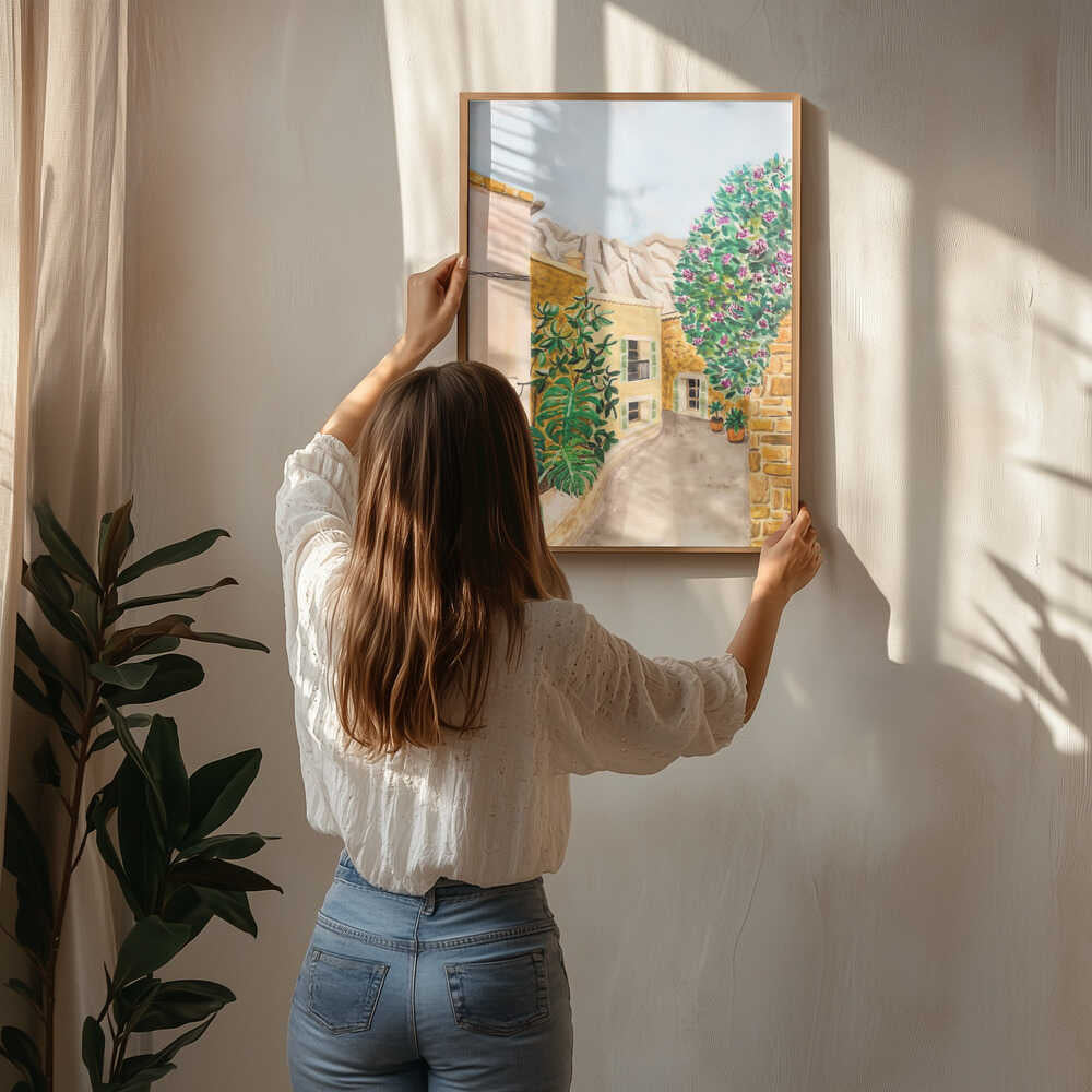 Sunny European Village Street Poster