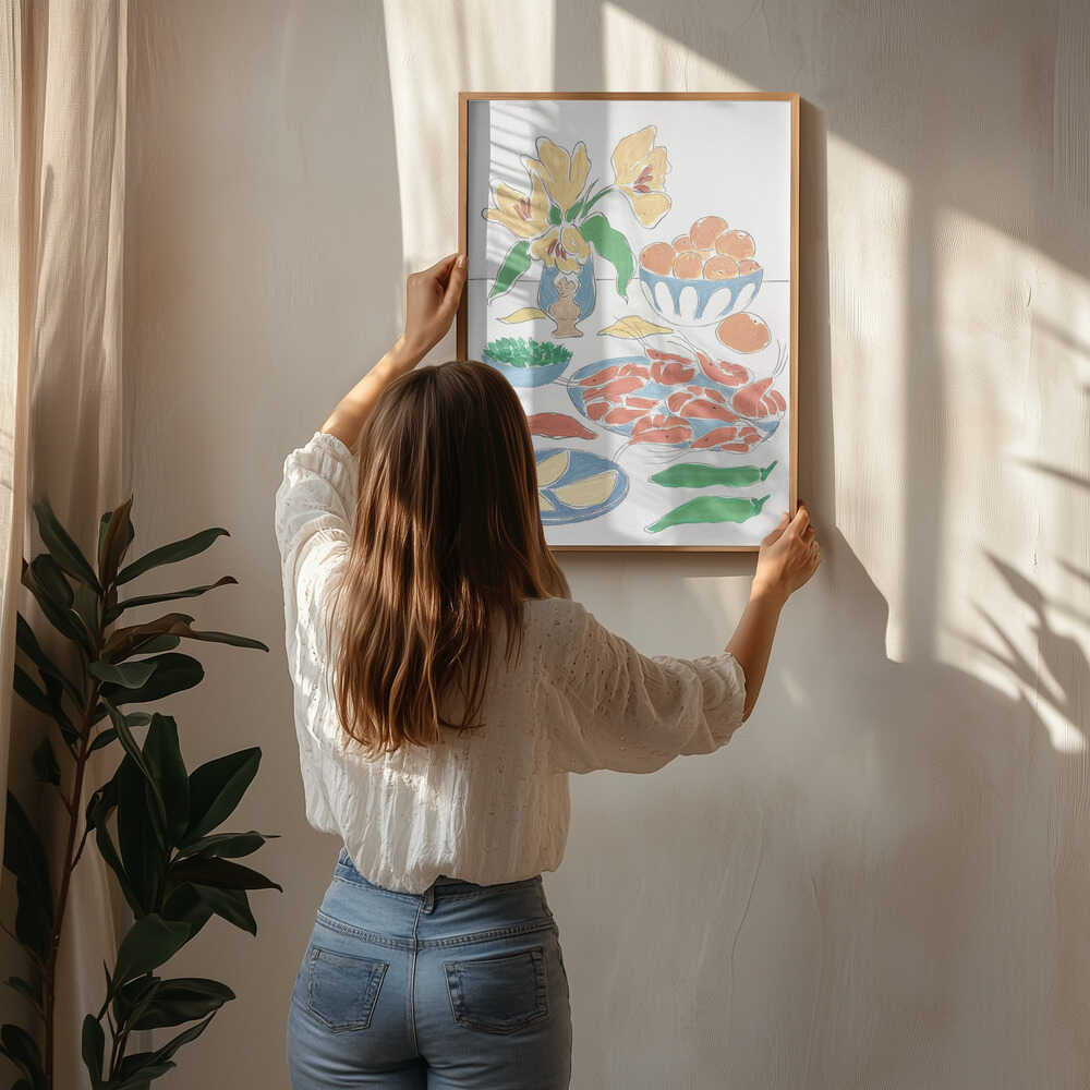 Plakat: Friske Blomster og Festmåltid